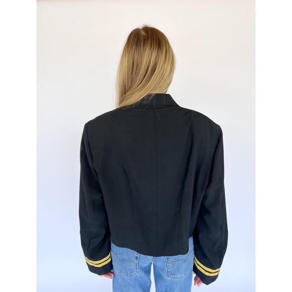VTG 80s OS Crop Military Blazer Gold Buttons Trim, Streetwear 80s Rockstar Pins - Picture 4 of 6